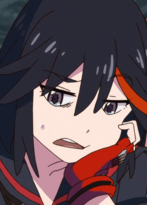 image of ryuko matoi looking downwards, with a dejected and bored expression.